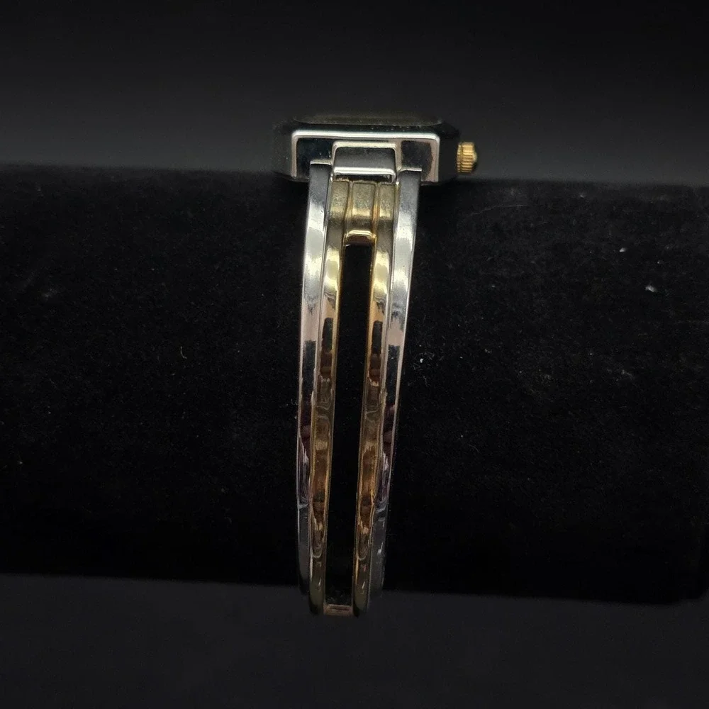 Women's Two Tone Cuff Watch Bracelet Quartz WORKS Working Geneva